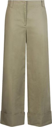 Liu Jo Gabardine Broek - Dames - Wijde Broeken - Groen - L - Katoen - Broeken