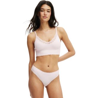 Cotton On Womens Seamless Longline Lace Trim Bralette in Pink Kiss Texture at Nordstrom, Size X-Small