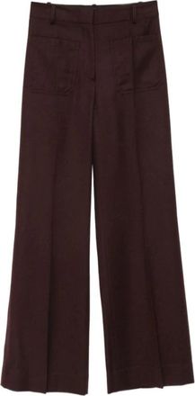 Victoria Beckham Alina Wijde Broek - Dames - Wijde Broeken - Bruin - 3XS - Wol - Broeken