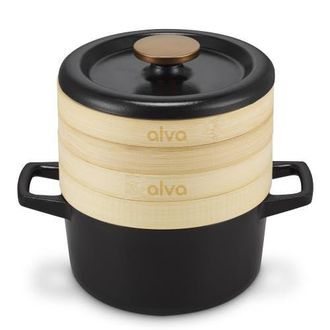 alva Nori Enameled Cast Iron Cocotte with Steamer Inserts, 2.5-Qt. in Black at Nordstrom