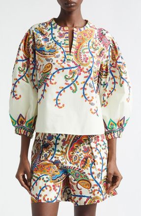 Etro Watercolor Paisley Cotton Top in Print On White Base at Nordstrom, Size 8 Us