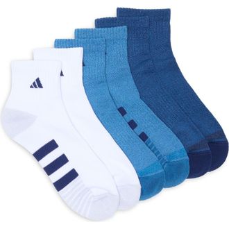 adidas 3-Pack Cushioned Quarter Crew Socks in Dark Blue/White/Ink Blue at Nordstrom Rack, Size Large