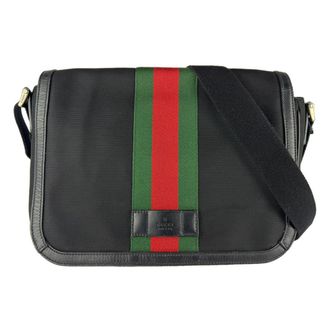Gucci Black Green Red Color Canvas Messenger Bag Shoulder Bag (Pre-Owned)