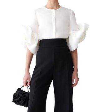 Carolina Herrera Silk Gazar Rosette Blouse Size XS