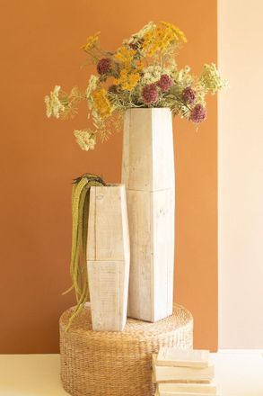 Kalalou Set Of Two White-Washed Tall Oblong Wooden Vases