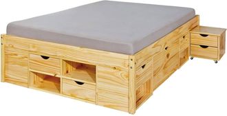 Dmora Dmora Lit Double Avec Rangements Et Table De Chevet Inclus Avec Roulettes, Coloris Ch&ecirc;ne, 166,5 X 47,5 X 209 Cm