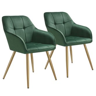 TecTake Dining Chair Marilyn Set Of 2 - Dark Green/Gold in Dark Green | Size: 2 Pack