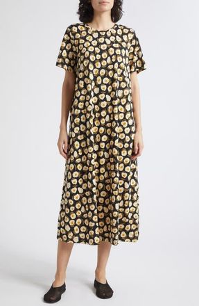 Marimekko Pisteinen Pikku Vikuri Cotton T-Shirt Dress in Beige/black/olive Green at Nordstrom, Size X-Small