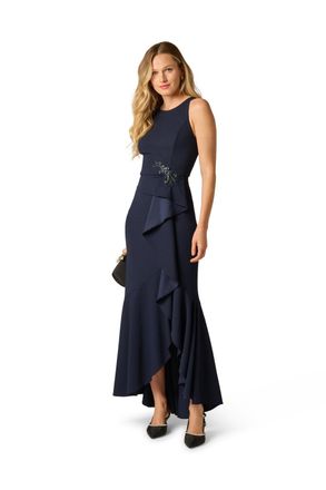 Adrianna Papell Womens Studio Beaded Crepe Halter Gown - Blue - Size 12 UK
