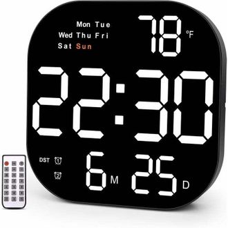 OEM Reloj Digital De Pared - Pantalla Led De 27 Cm - Hora Fecha Dia Temperatura Temporizador - Modo 12/24 Horas - Para Oficina Sal&oacute;n Cocina - 1 Unidad