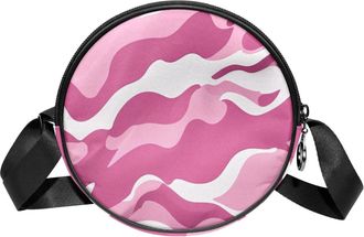 Generic Circle Crossbody Bag for Women, Pink Camouflage Small Sling Bag Daypack with Zipper Adjustable Shoulder Straps Casual Ladies Girls Round Purse