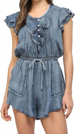 Fate Fray Detail Romper In Blue