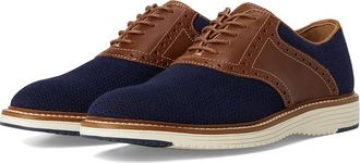 Johnston & Murphy Upton Knit Saddle Mens Slip on Shoes Navy Knit/Tan Full Grain : 10.5 M (D), Leather