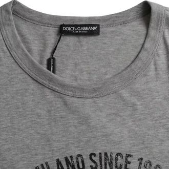 Dolce & Gabbana Gray Graphic Print Cotton Round Neck Mens T-shirt