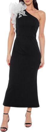Marina Rossini Ruffle One-Shoulder Cocktail Dress in Black/White at Nordstrom Rack, Size X-Large