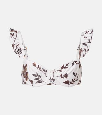 Agua Bendita Kiwi floral ruffled bikini top