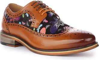Justinreess England Otis Mens Lace Up Butterfly Brogue Shoe Shoes (Brown, UK 10)