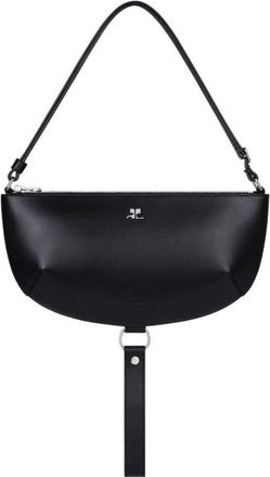 Courrèges Crescent-Shape Nero Vitello Leather Shoulder Bag