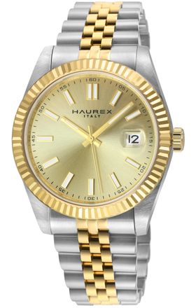 Haurex Womens :Impero 316L Stainless Steel Case, IPYG Bezel, Gold Dial, Two toned Bracelet Watch - Silver & Gold