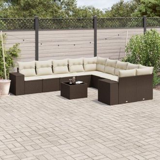 vidaXL Set De Sof&aacute;s De Jard&iacute;n 11 Pzas Cojines Rat&aacute;n Sint&eacute;tico Marr&oacute;n Vidaxl