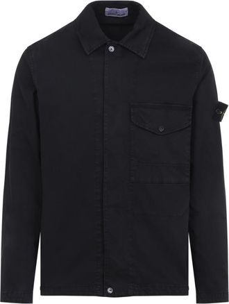 Stone Island Black Classic Collar Logo Shirt
