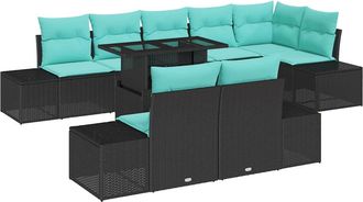 vidaXL Conjunto De Sof&aacute; De Jard&iacute;n 9 Uds. Negro Rat&aacute;n Sint&eacute;tico Vidaxl