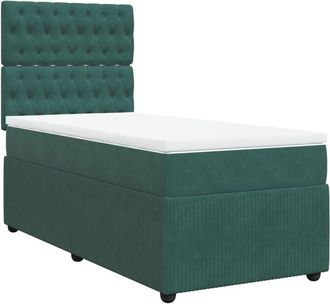 vidaXL Cama Box Spring Con Colch&oacute;n Terciopelo Verde Oscuro 90x190 Cm Vidaxl