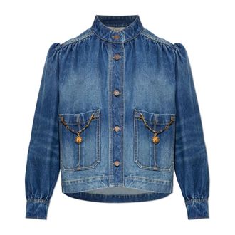 Chlo&eacute; Denim Jackets, female, Blue, Size: XS High-Neck Gathered Jacket