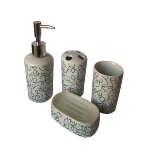 Trade Shop Trade Shop - Set 4 Pz Accessori Bagno In Ceramica Da Appoggio Design Moderno Fantasia