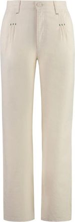 See By Chlo&eacute; Katoenen Broek met Leren Details - Dames - Straight fit broeken - Beige - 2XS - Katoen - Broeken