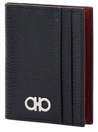 Ferragamo Gancini-Embellished Calf Leather Card Case - Black