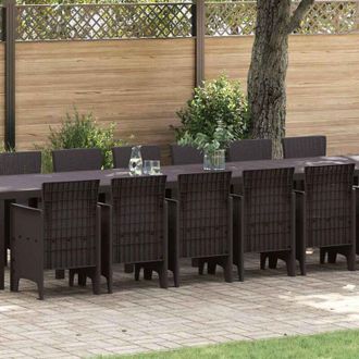vidaXL Conjunto De Comedor De Jard&iacute;n 17 Pcs Marr&oacute;n Ratan Polt Vidaxl