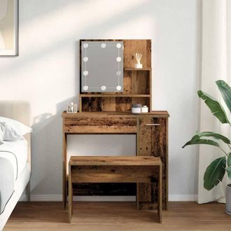 Berkfield Home Beautiful Dressing Table Set with LED Old Wood Engineered Wood in Brown