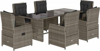 vidaXL Set Comedor Jard&iacute;n 7 Pzas Y Cojines Rat&aacute;n Sint&eacute;tico Gris Vidaxl