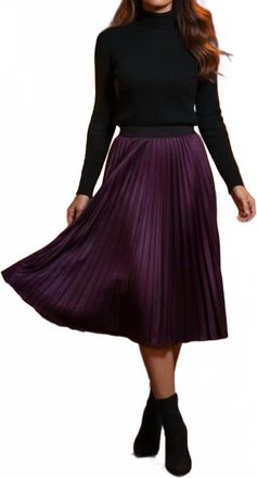 She + Sky Womens Pleated Satin Midi Skirt In Eggplant