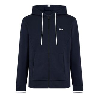 HUGO BOSS Heren Boss Zip Hoodie, Geavanceerde Stretch in Donkerblauw