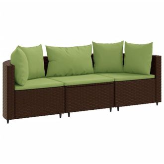 vidaXL Set Sof&aacute;s De Jard&iacute;n 3 Piezas Y Cojines Rat&aacute;n Sint&eacute;tico Marr&oacute;n Vidaxl