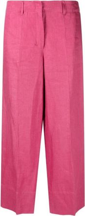 Max Mara Rechte Cropped Broek met Persvouw - Dames - Wijde Broeken - Roze - XS - Linnen - Broeken