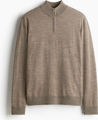 H&M Merinopullover mit Zipper in Regular Fit - Beige