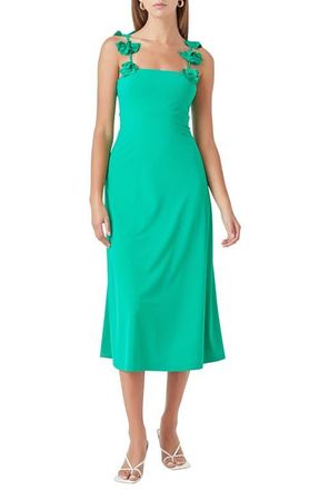endless rose Rosette Strap Jersey Midi Dress in Kelly Green at Nordstrom, Size Small