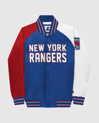 Starter Youth New York Rangers Varsity Satin Full-Snap Jacket In Blue
