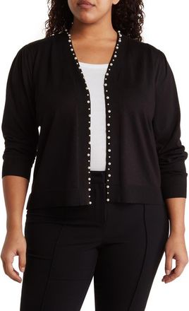 By Design Panther Pearly Beaded Open Front Cardigan in Black at Nordstrom Rack, Size 0X