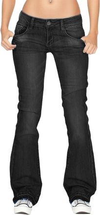 Generic Flared Jeans for Women Womens Bootcut Jeans Womens Low Loose Pant Y2K Low Rise Wide Leg Pants Boyfriend Pants for Casual Baggy Trousers with Pocket Bl