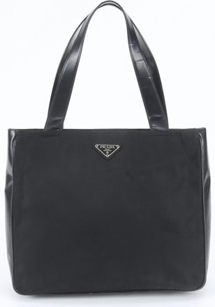 Prada Black Leather Nylon Shoulder Bag Tote Bag (Pre-Owned)