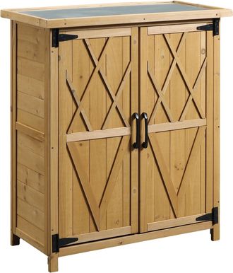 OEM Caseta De Jard&iacute;n, Madera De Abeto, 75 Cm X 40 Cm X 90 Cm, 2 Puertas, 4 Estantes, Techo Galvanizado