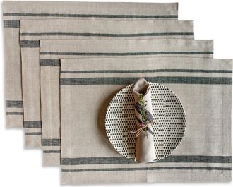 Solino Home Linen Placemats Set of 4, 14 x 19 Inch for Dining Table, Holiday and Everyday Table Decor - French Stripe in Black And Natural at