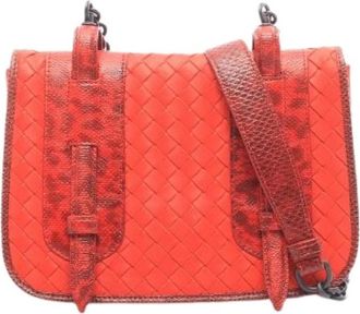 Bottega Veneta Pre-owned Intrecciato Leren Krokodil Schoudertas - Dames - Vintage Schoudertas - Rood - ONE Size - Leer - Vintage