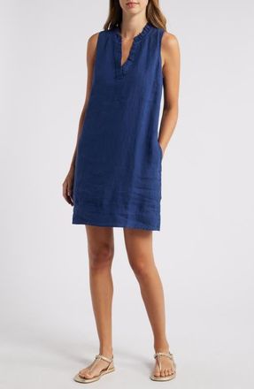 Tommy Bahama Two Palms Double Ruffle Linen Dress in Island Navy at Nordstrom, Size X-Small