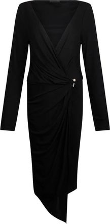 Liu Jo Gedrapeerd Jersey Wrap Jurk met Broche - Dames - Casual kleedjes - Zwart - XS - Kleedjes