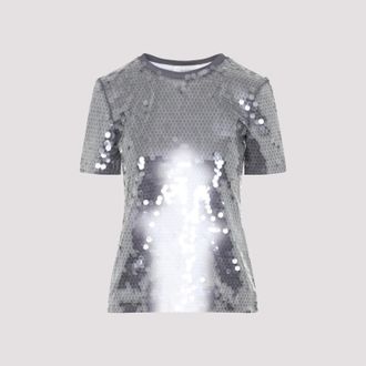 Max Mara Womens Kibbutz Sequined T-shirt - Silver Elastane - Size Small
